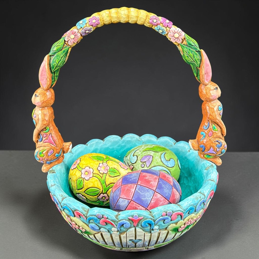 Jim Shore Heartwood Creek Hunting Eggs Finding Joy Easter Basket With 3 Eggs